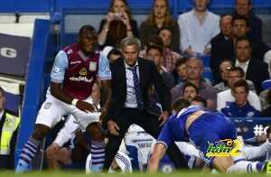 Chelsea's manager Mourinho reacts during their English Premier League soccer match against Aston Villa at Stamford Bridge in London