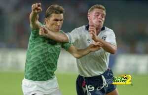 Klaus Augenthaler of West Germany and Paul Gascoigne of England