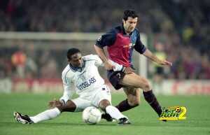 Luis Figo leaves Babayaro on the floor