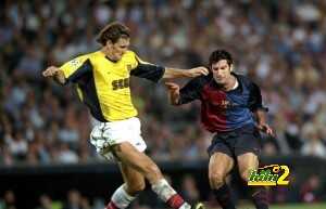 Tony Adams of Arsenal    Luis Figo of Barcelona