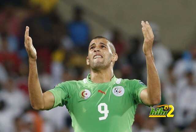 Algeria's Islam Slimani reacts after missing a goal during their African Nations Cup (AFCON 2013) Group D soccer match against Tunisia in Rustenburg