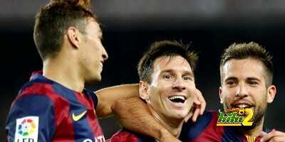 Barcelona's Lionel Messi (C) celebrates his second goal with teammate Munir El Haddadi (L) and Jordi Alba during their Spanish first division soccer match against Elche at Nou Camp stadium in Barcelona, August 24, 2014. REUTERS/Gustau Nacarino(SPAIN - Tags: SPORT SOCCER)
