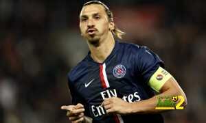 Zlatan Ibrahimovic celebrates scoring for Paris Saint Germain against St Etienne.