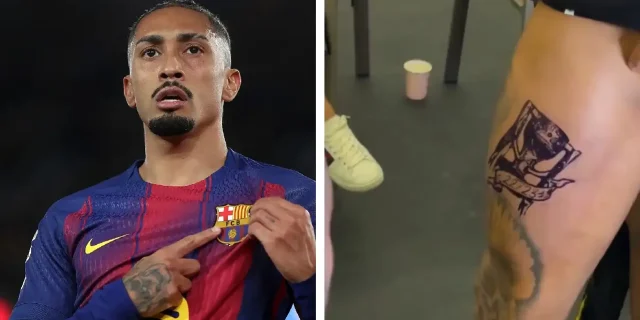 رافينيا يخلد فوزه الأول مع برشلونة بوشم على القدم