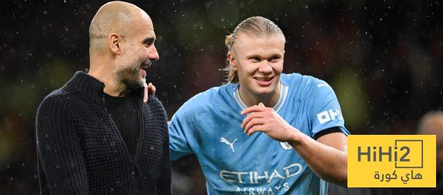 صور .. احتفال خاص بين غوارديولا وهالاند بعد التأهل لنهائي كأس الاتحاد
